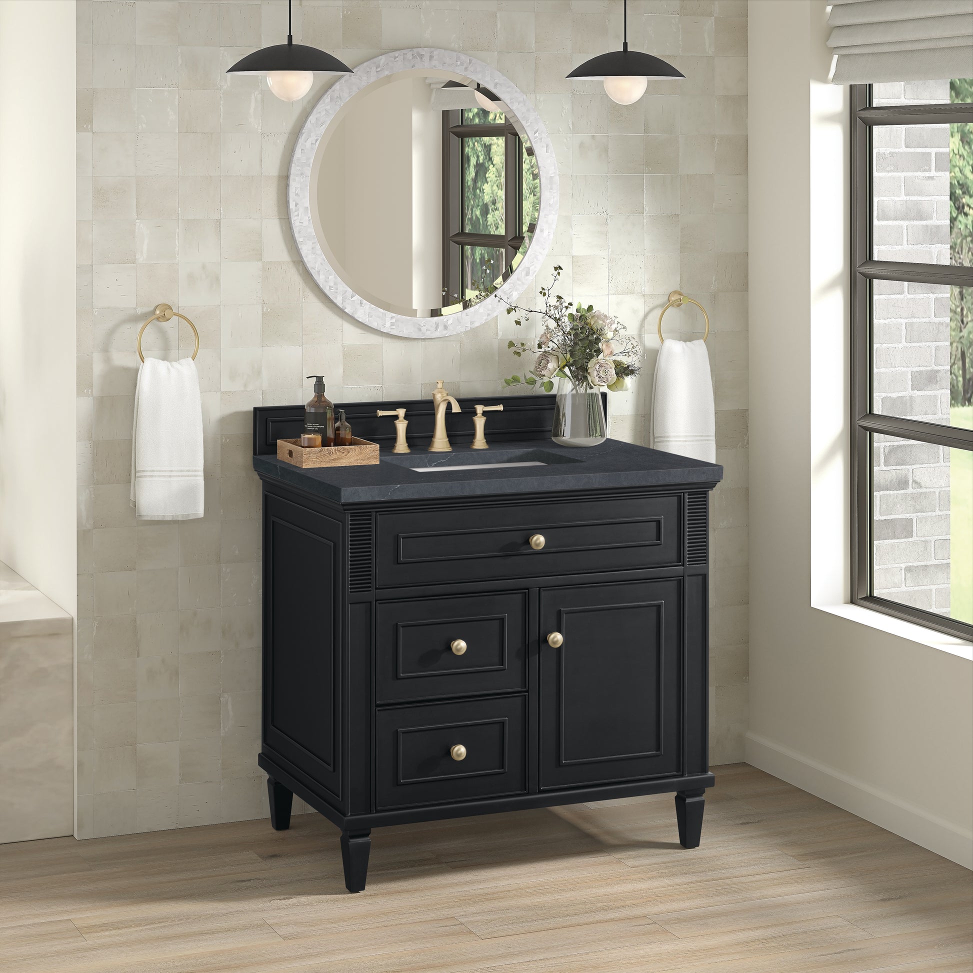 Renovate for Less Atlanta Lorelai 36" Single Vanity, Black Onyx w/ 3 CM Charcoal Soapstone Silestone Top