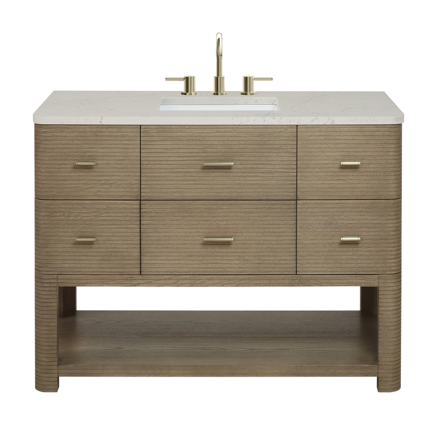 Renovate for Less Atlanta Lucian 48" Single Vanity, Pebble Oak, w/ 3 CM Siberian Silestone Top w/FreePower Wireless Charger