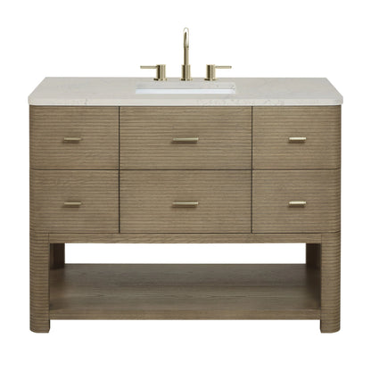 Lucian 48" Single Vanity, Pebble Oak, w/ 3 CM Siberian Silestone Top w/FreePower Wireless Charger