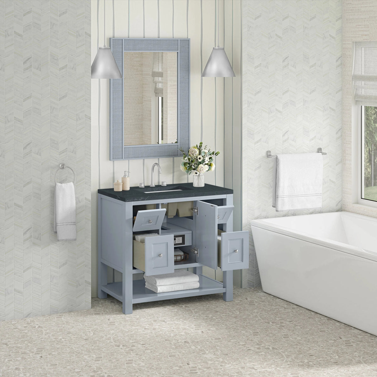 Breckenridge 36" Single Vanity, Serenity Blue, w/ 3 CM Charcoal Soapstone Quartz Top