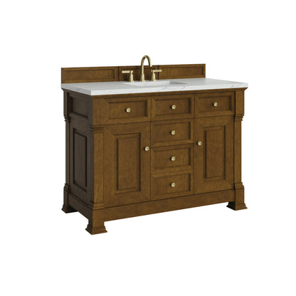 Renovate for Less Atlanta Brookfield 48" Single Vanity, Honey Oak w/ 3 CM Ethereal Noctis Silestone Top
