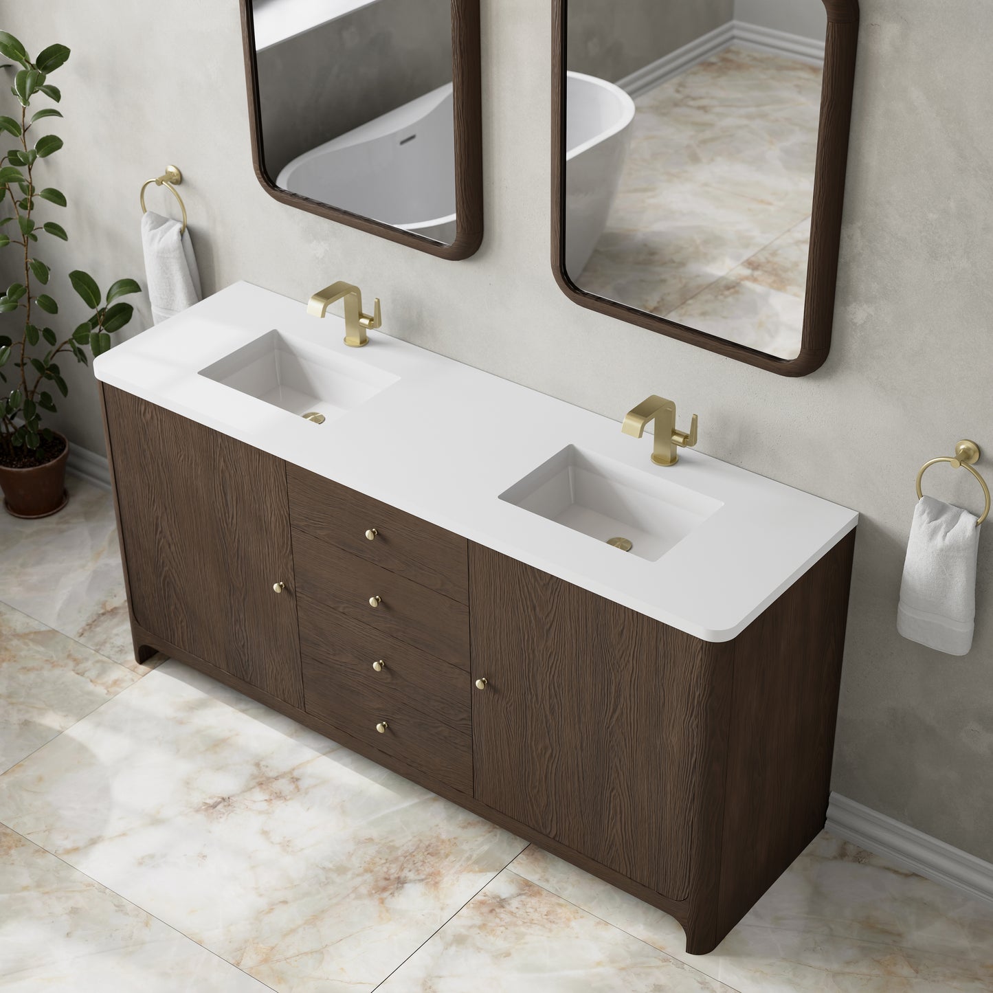 Renovate for Less Atlanta Gracyn 72" Double Vanity, Sable, w/ 3 CM White Zeus Quartz Top