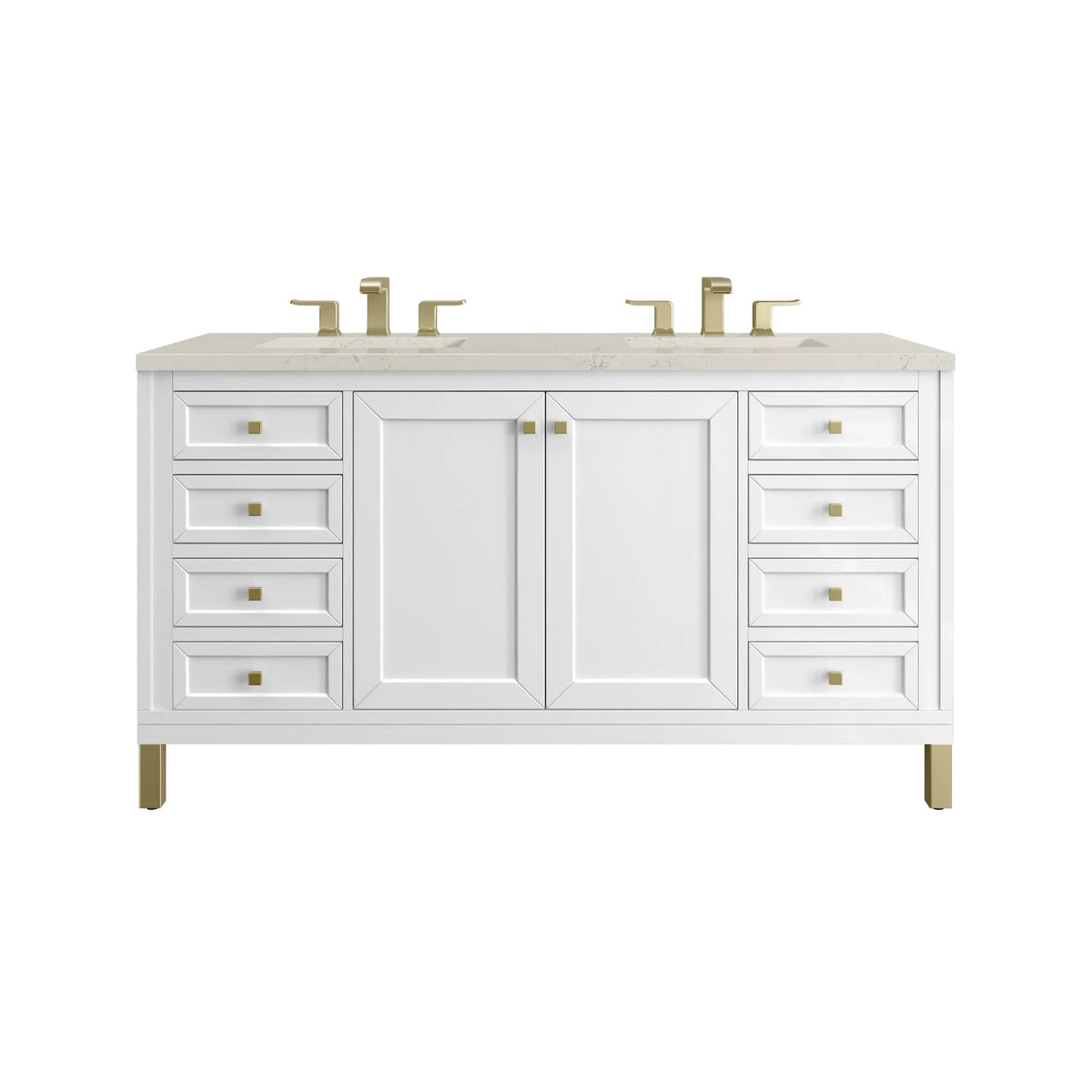 Chicago 60" Double Vanity, Glossy White, w/ 3 CM Siberian Silestone Top w/FreePower Wireless Charger