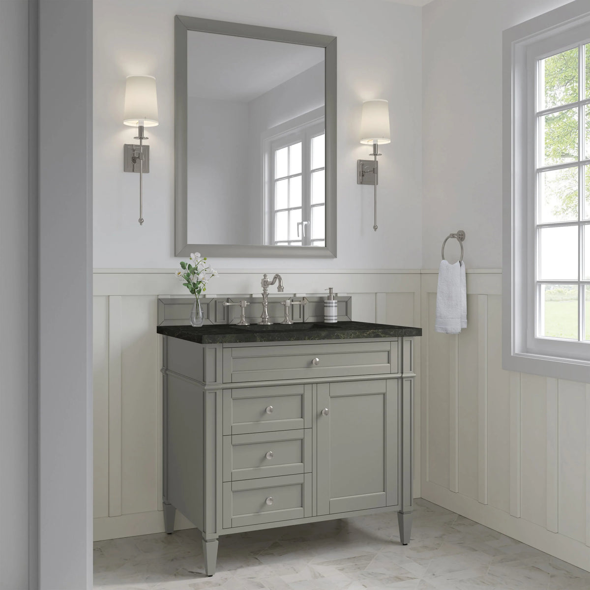 Brittany 36" Single Vanity, Urban Gray, w/ 3 CM Phantome Eclos Top