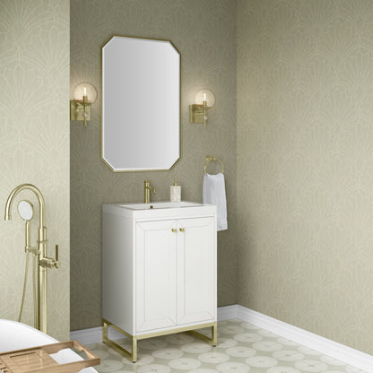 Renovate for Less Atlanta Chianti 24" Single Vanity, Glossy White, Champagne Brass, w/ White Glossy Composite Stone Top