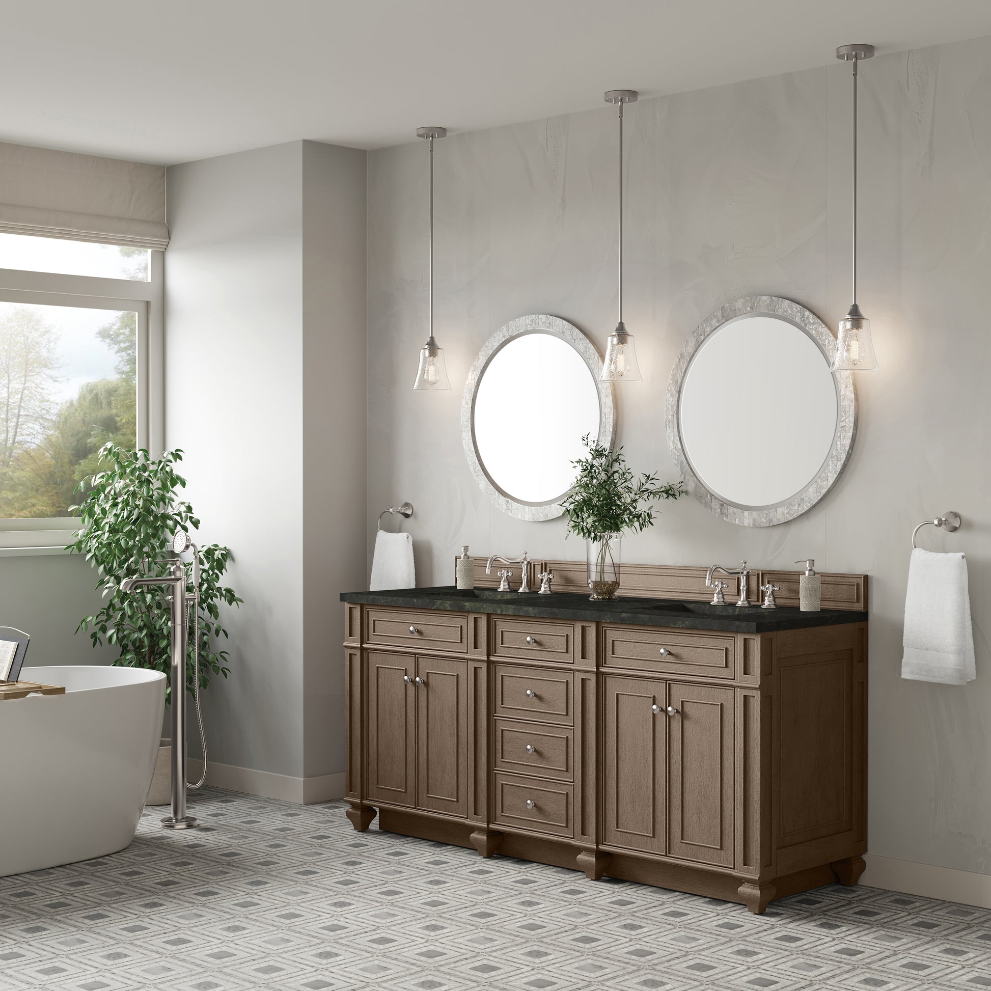 Renovate for Less Atlanta Bristol 72" Double Vanity, Whitewashed Walnut, w/ 3 CM Phantome Eclos Top