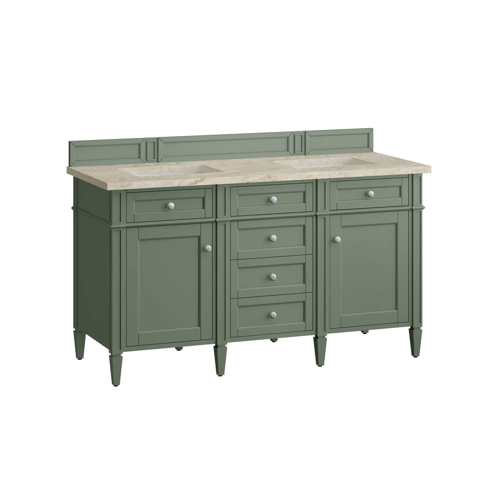 Renovate for Less Atlanta Brittany 60" Double Vanity, Smokey Celadon, w/ 3 CM Tajnar Eclos Top