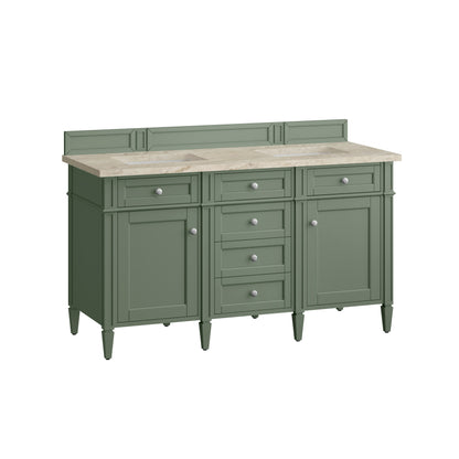 Renovate for Less Atlanta Brittany 60" Double Vanity, Smokey Celadon, w/ 3 CM Tajnar Eclos Top