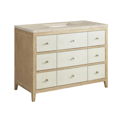 Renovate for Less Atlanta Celeste 48" Single Vanity, Sunwashed Oak with Embossed Shagreen, w/ 3 CM Tajnar Eclos Top w/FreePower Wireless Charger