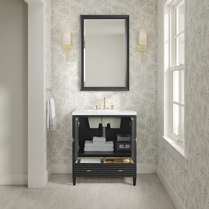 Renovate for Less Atlanta Myrrin 30" Single Vanity, Carbon Oak w/ 3 CM White Zeus Silestone Top