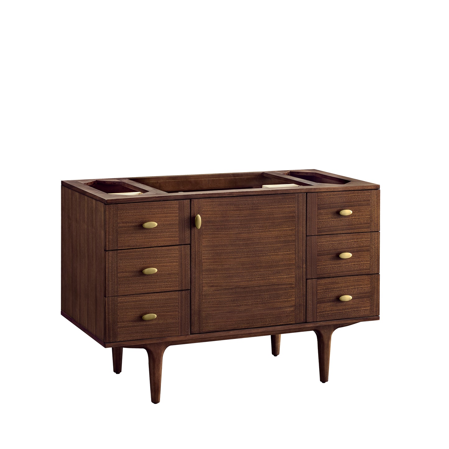 Renovate for Less Atlanta Amberly 48" Single Vanity, Mid-Century Walnut w/ Single Hole 3 CM White Zeus Top & Backsplash