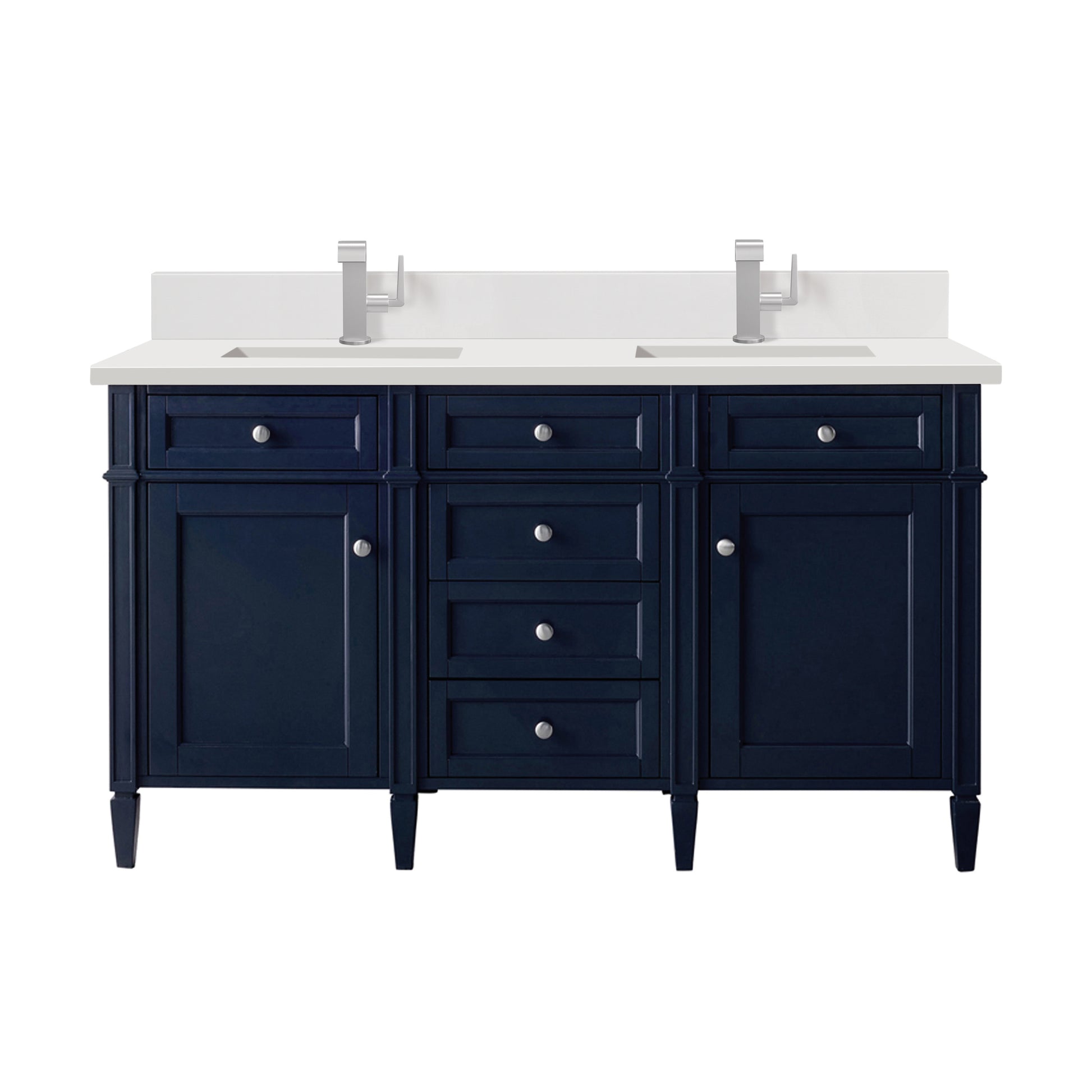 Renovate for Less Atlanta Brittany 60" Double Vanity, Victory Bleu w/ Single Hole 3 CM White Zeus Silestone Top & Backsplash
