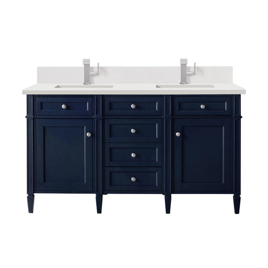 Brittany 60" Double Vanity, Victory Bleu w/ Single Hole 3 CM White Zeus Silestone Top & Backsplash