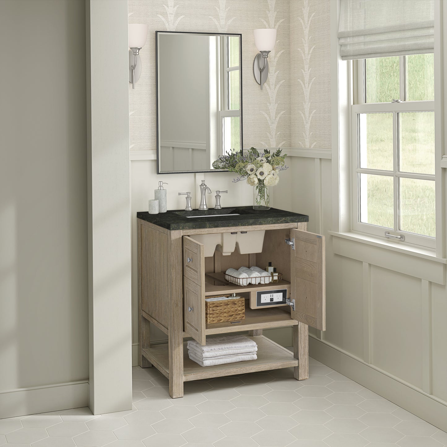 Renovate for Less Atlanta Breckenridge 30" Single Vanity, Whitewashed Oak, w/ 3 CM Phantome Eclos Top