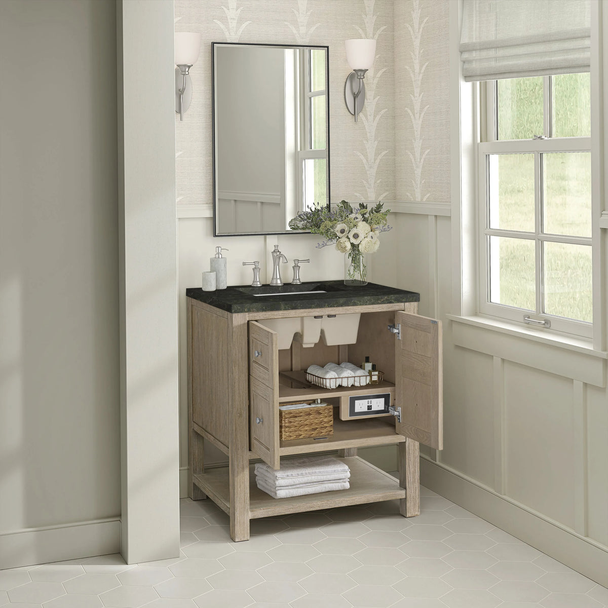 Breckenridge 30" Single Vanity, Whitewashed Oak, w/ 3 CM Phantome Eclos Top