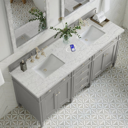 Brittany 72" Double Vanity, Urban Gray w/ 3 CM Eternal Jasmine Pearl Silestone Top w/FreePower Wireless Charger