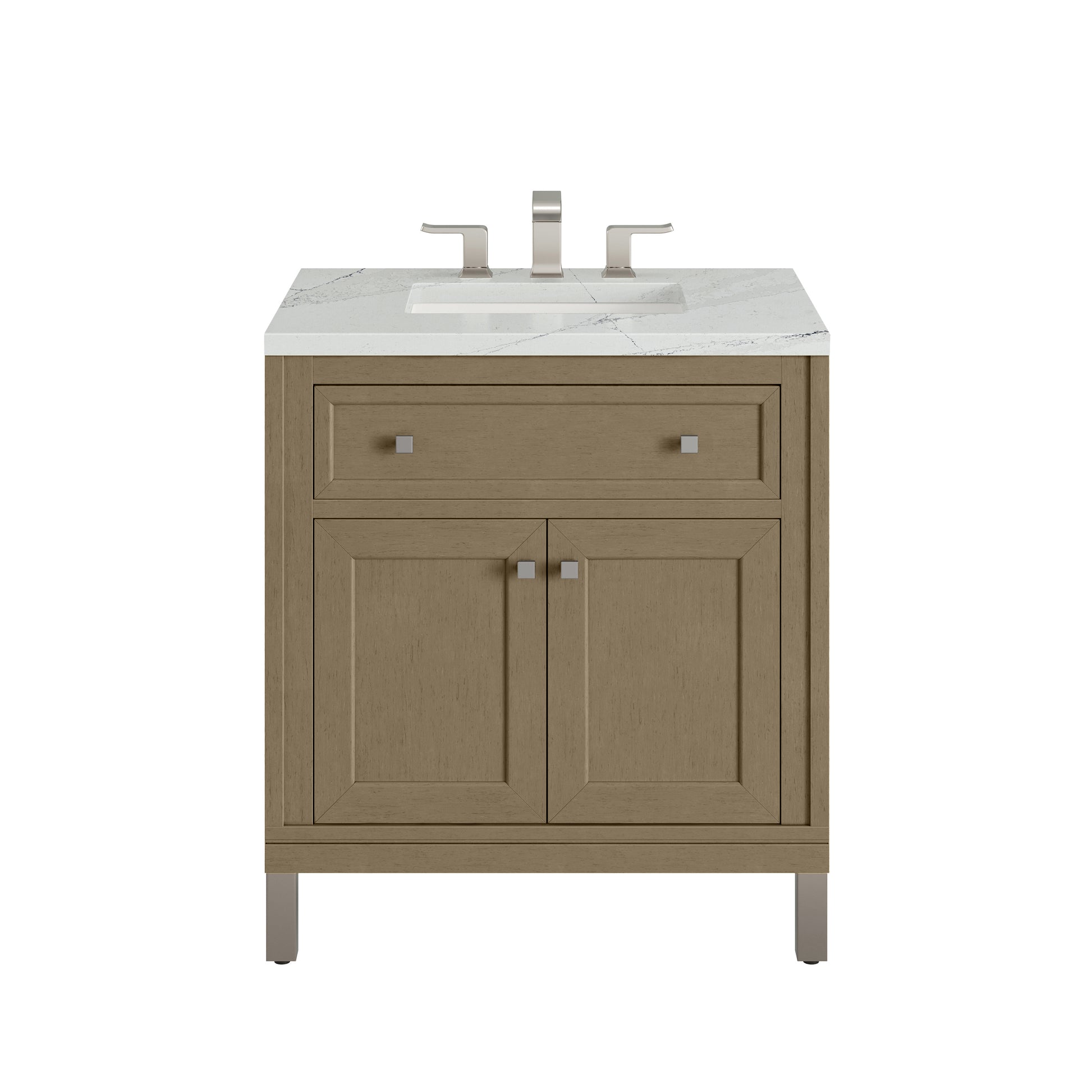 Renovate for Less Atlanta Chicago 30" Single Vanity, Walnut Whisper, w/ 3 CM Ethereal Noctis Silestone® Top