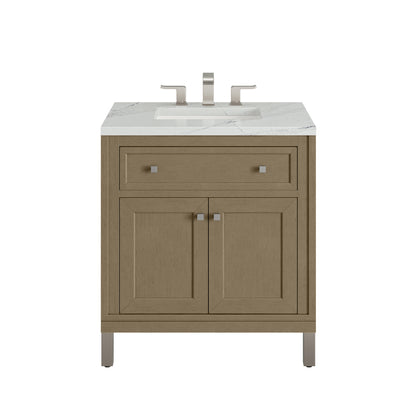 Renovate for Less Atlanta Chicago 30" Single Vanity, Walnut Whisper, w/ 3 CM Ethereal Noctis Silestone® Top