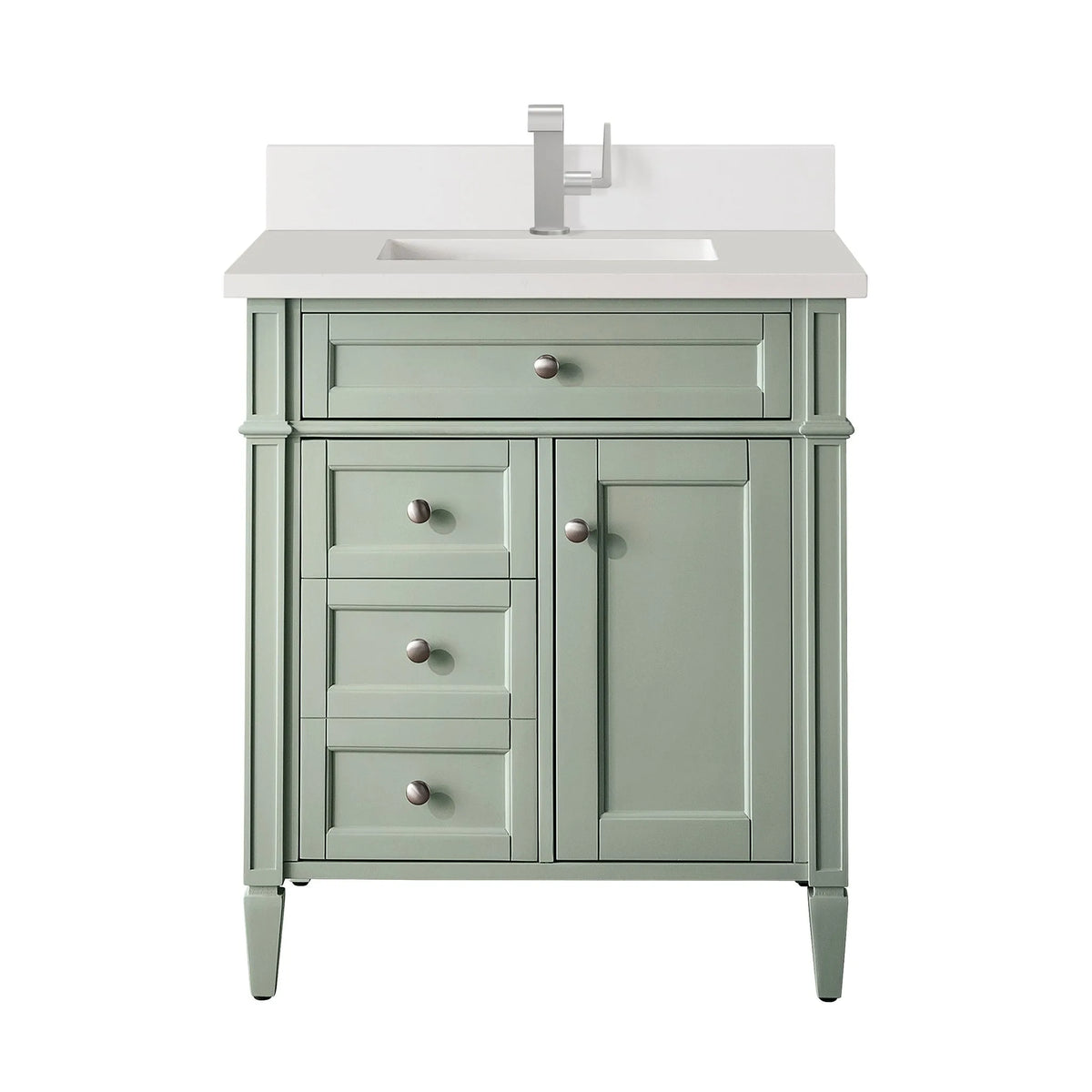 Brittany 30" Single Vanity, Sage Green, w/ Single Hole 3 CM White Zeus Silestone Top & Backsplash