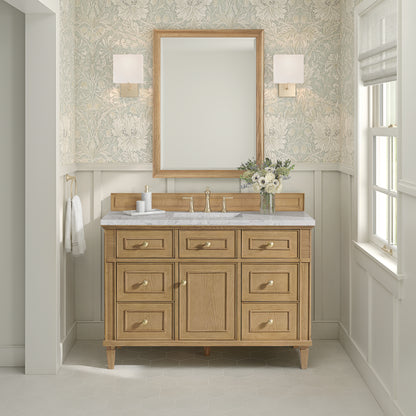 Renovate for Less Atlanta Lorelai 48" Single Vanity, Light Natural Oak w/ 3 CM Eternal Jasmine Pearl Silestone Top w/FreePower Wireless Charger