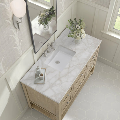 Breckenridge 48" Single Vanity, Whitewashed Oak w/ 3 CM White Zeus Silestone Top