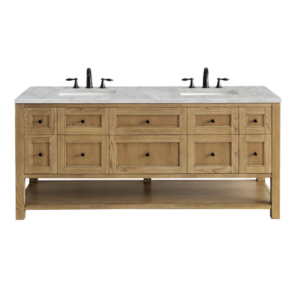 Renovate for Less Atlanta Breckenridge 72" Double Vanity, Light Natural Oak w/ 3 CM Victorian Silver Top w/FreePower Wireless Charger