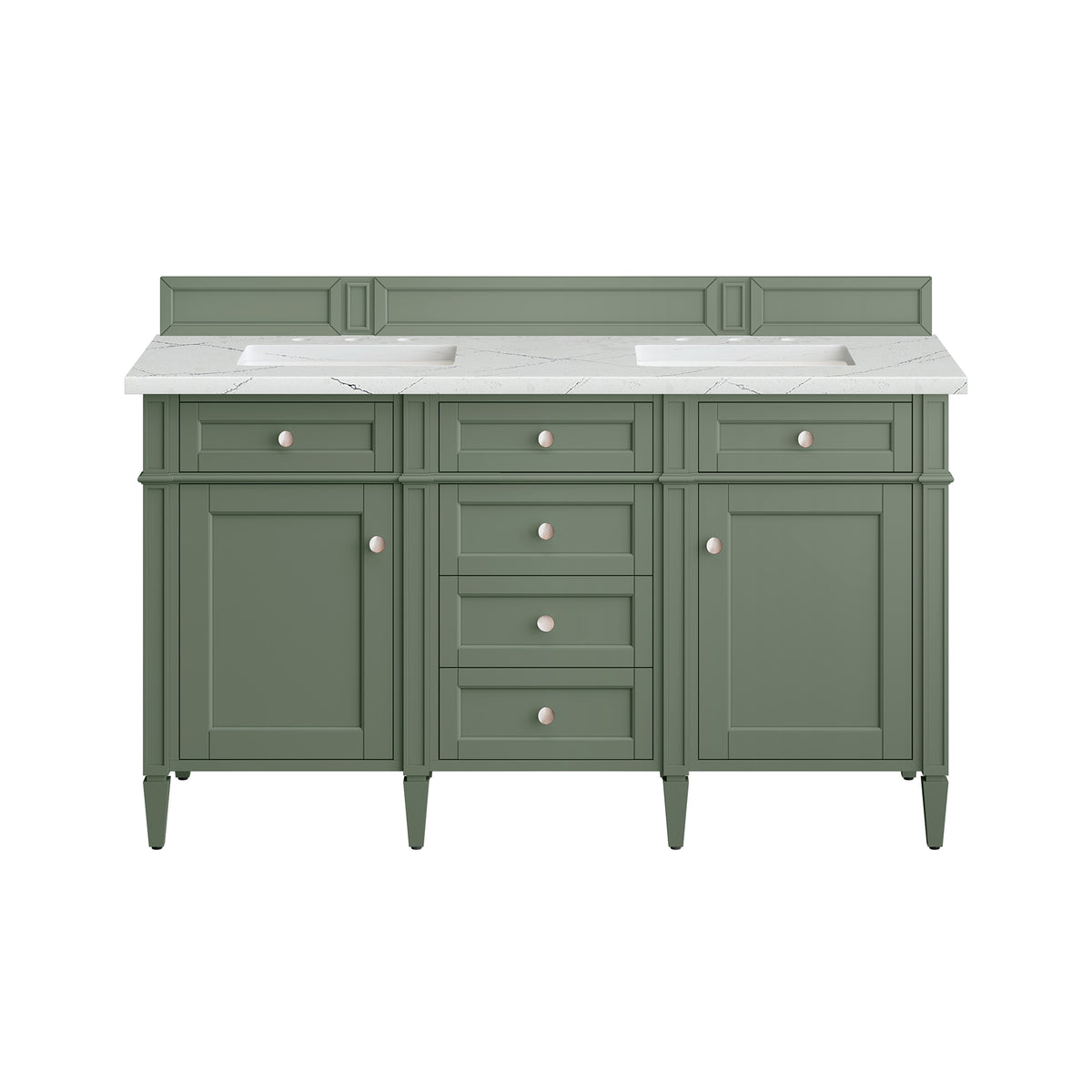 Brittany 60" Double Vanity, Smokey Celadon w/ 3 CM Ethereal Noctis Top w/FreePower Wireless Charger