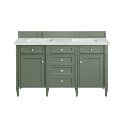 Brittany 60" Double Vanity, Smokey Celadon w/ 3 CM Ethereal Noctis Top w/FreePower Wireless Charger