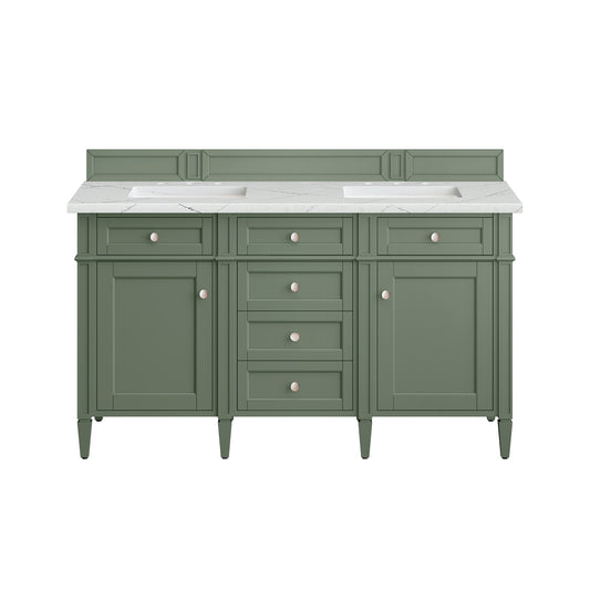 Brittany 60" Double Vanity, Smokey Celadon w/ 3 CM Ethereal Noctis Top w/FreePower Wireless Charger