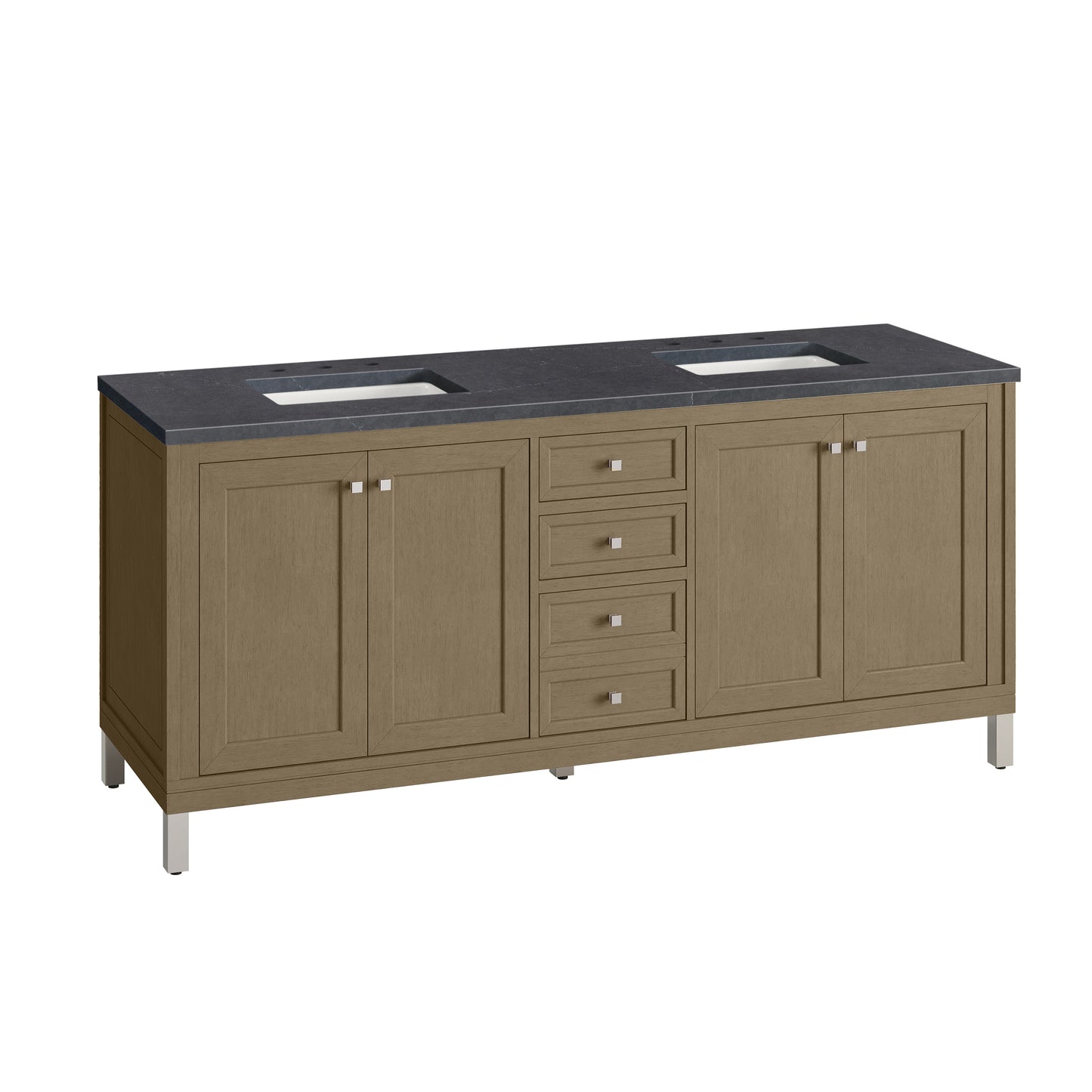 Renovate for Less Atlanta Chicago 72" Double Vanity, Walnut Whisper, w/ 3 CM Charcoal Soapstone Silestone® Top