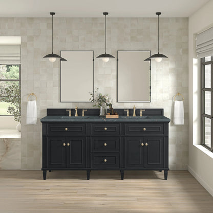 Lorelai 72" Double Vanity, Black Onyx w/ 3 CM Parisien Bleu Silestone Top