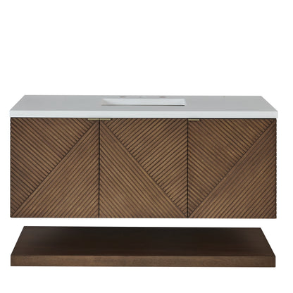 Renovate for Less Atlanta Marcello 48" Single Vanity, Chestnut w/ 3 CM White Zeus Silestone Top