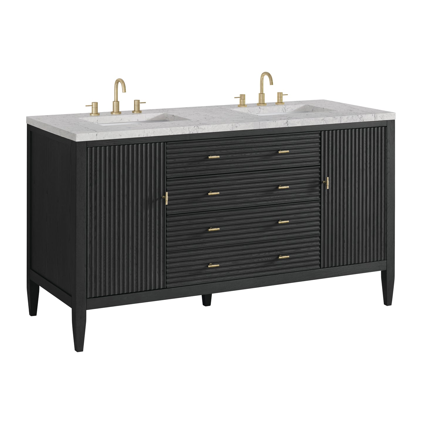 Renovate for Less Atlanta Myrrin 60" Double Vanity, Carbon Oak w/ 3 CM Eternal Jasmine Pearl Silestone Top