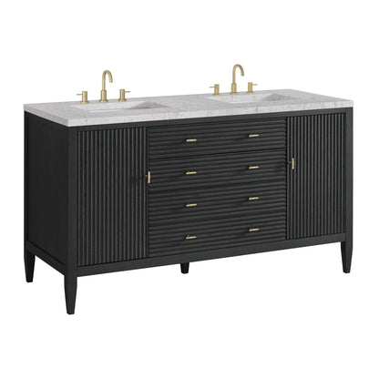 Renovate for Less Atlanta Myrrin 60" Double Vanity, Carbon Oak w/ 3 CM Eternal Jasmine Pearl Silestone Top