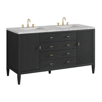 Myrrin 60" Double Vanity, Carbon Oak w/ 3 CM Eternal Jasmine Pearl Silestone Top w/FreePower Wireless Charger