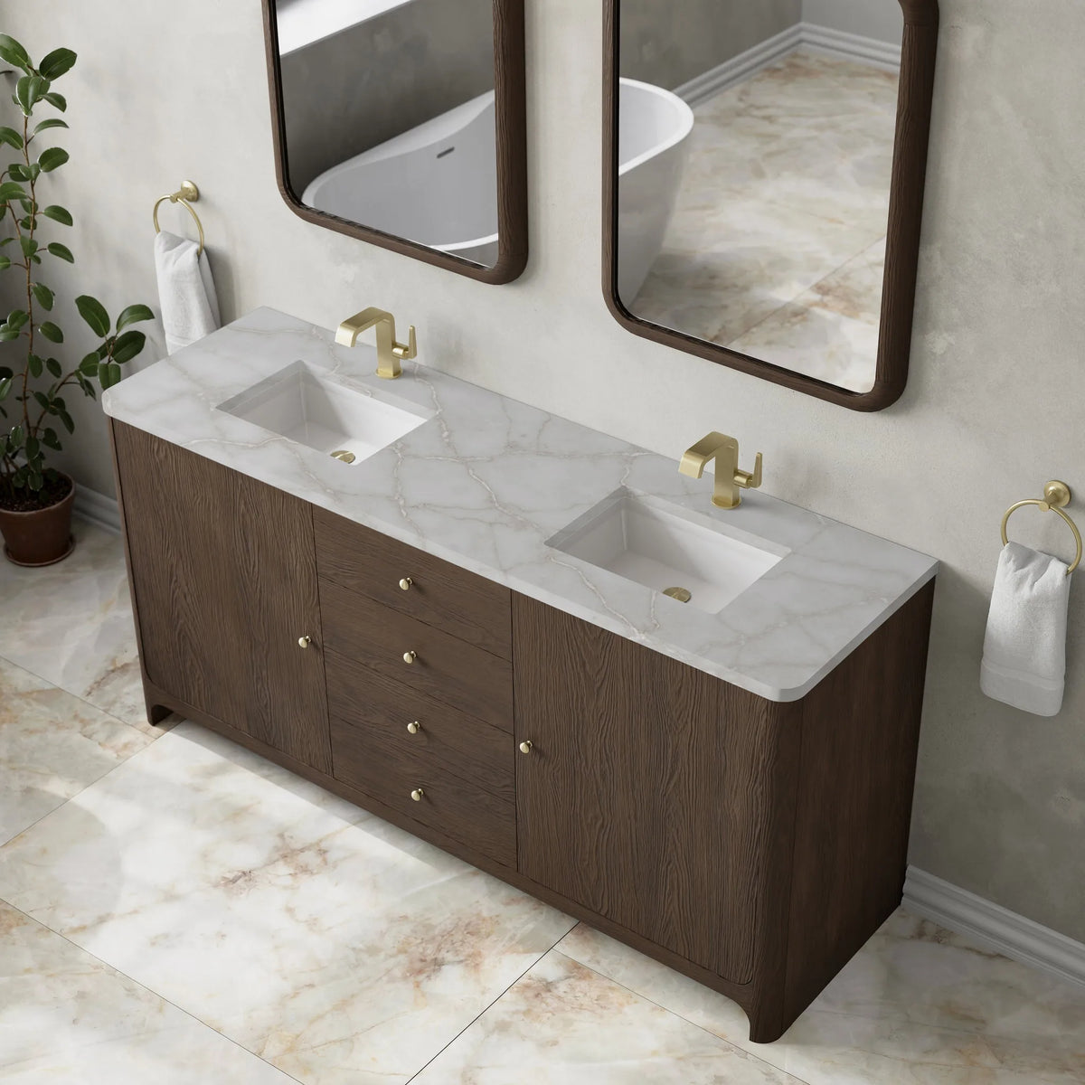 Gracyn 72" Double Vanity, Sable, w/ 3 CM Victorian Silver Quartz Top