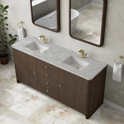 Gracyn 72" Double Vanity, Sable, w/ 3 CM Victorian Silver Quartz Top