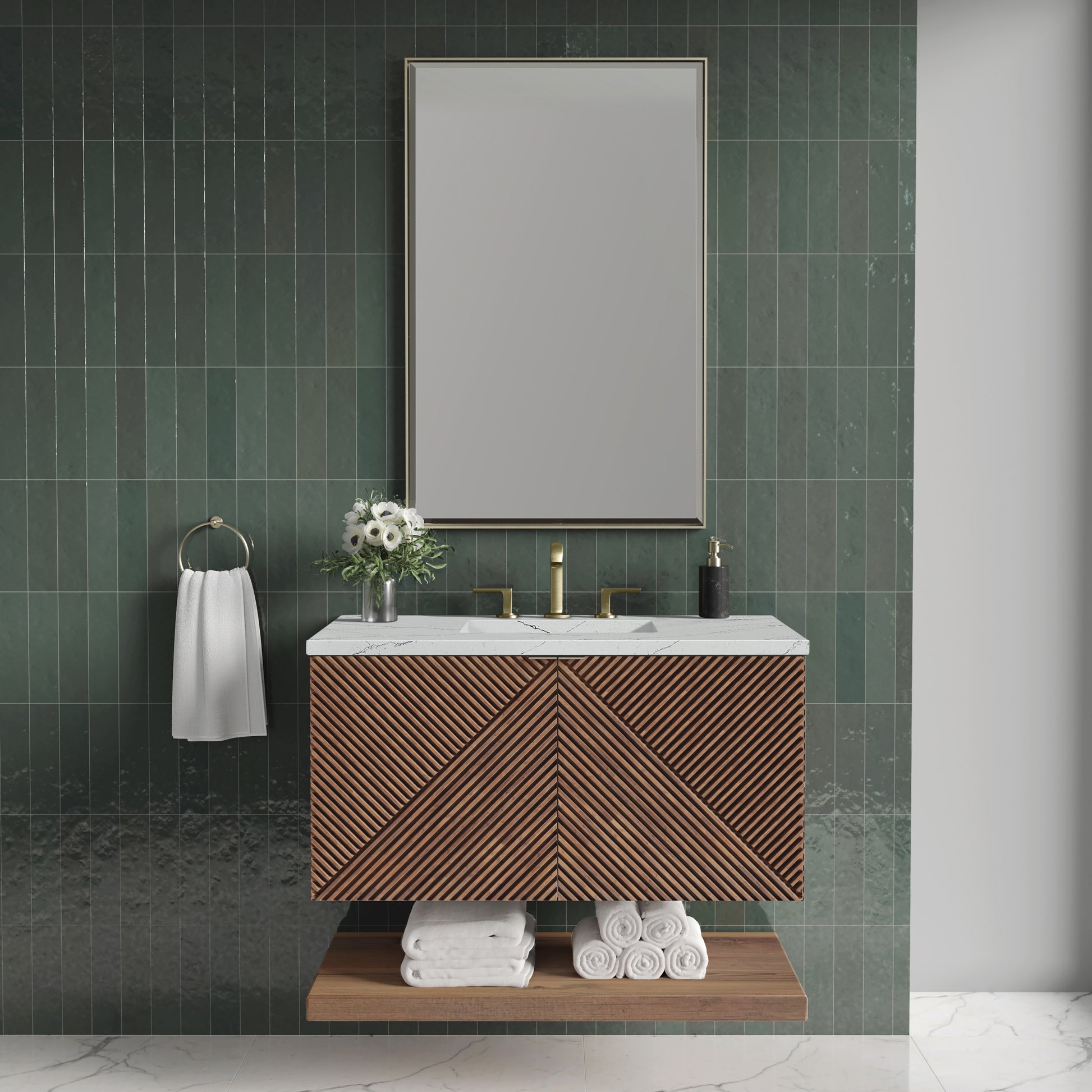 Renovate for Less Atlanta Marcello 36" Single Vanity, Chestnut w/ 3 CM Ethereal Noctis Top