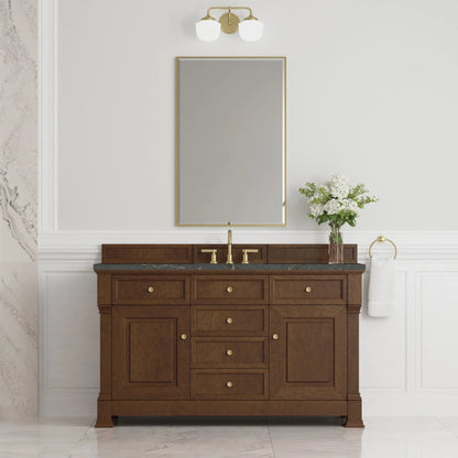Brookfield 60" Single Vanity, Honey Oak w/ 3 CM Parisien Bleu Silestone Top