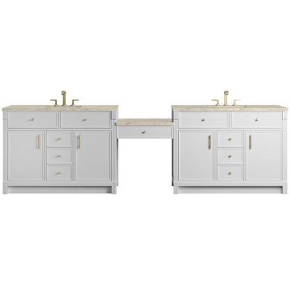 Renovate for Less Atlanta Bellshire 120" Dual Vanity Set with 24" Make-Up Counter, Bright White w/3 cm Tajnar Eclos Top w/FreePower Wireless Charger