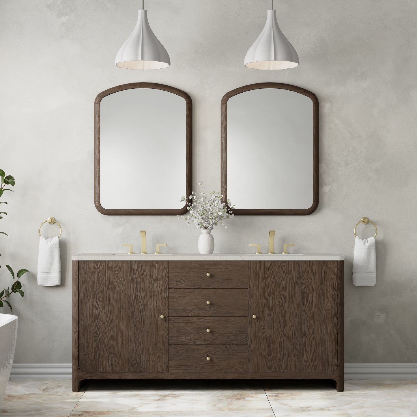 Renovate for Less Atlanta Gracyn 72" Double Vanity, Sable, w/ 3 CM Siberian Silestone Widespread Top