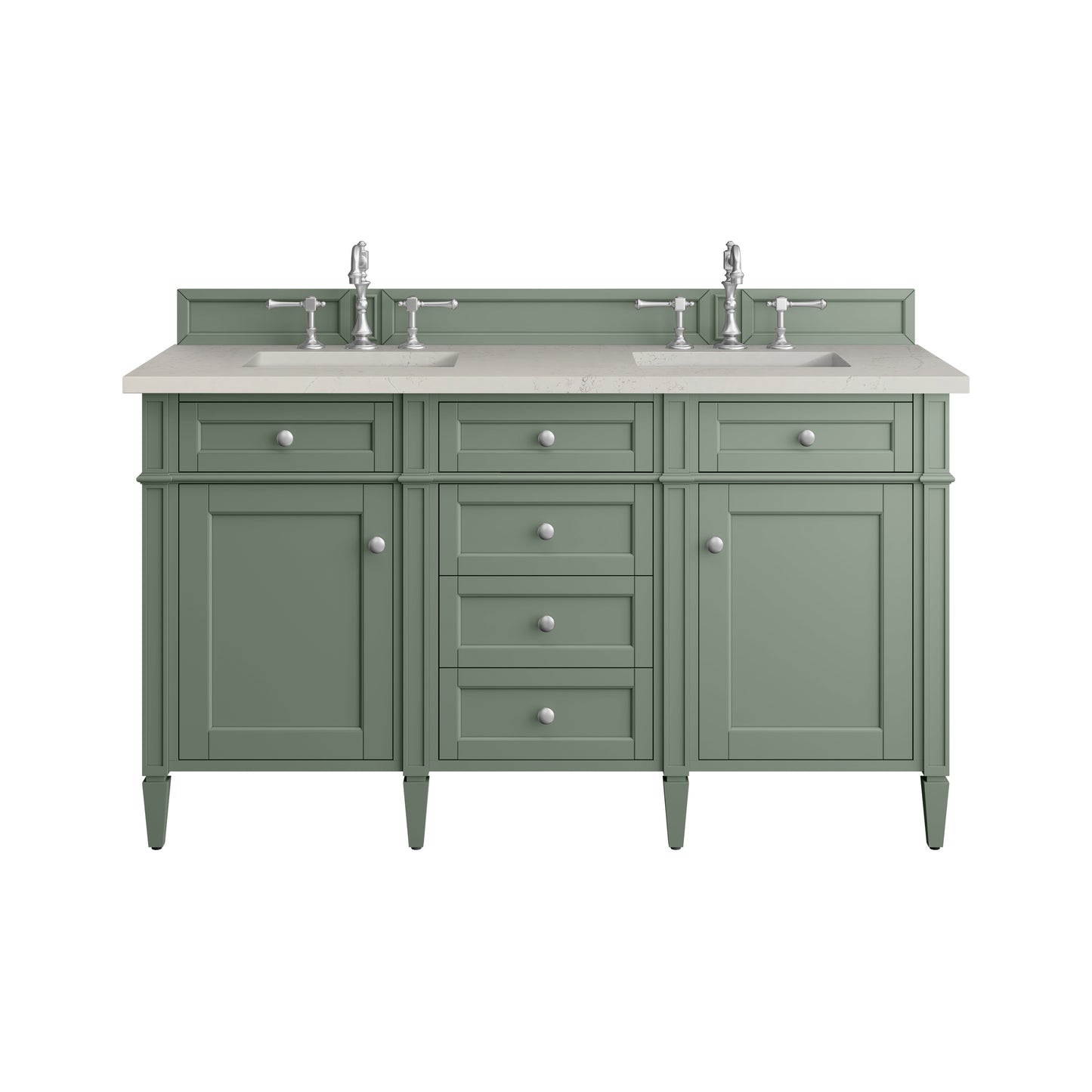 Renovate for Less Atlanta Brittany 60" Double Vanity, Smokey Celadon, w/ 3 CM Siberian Silestone Top