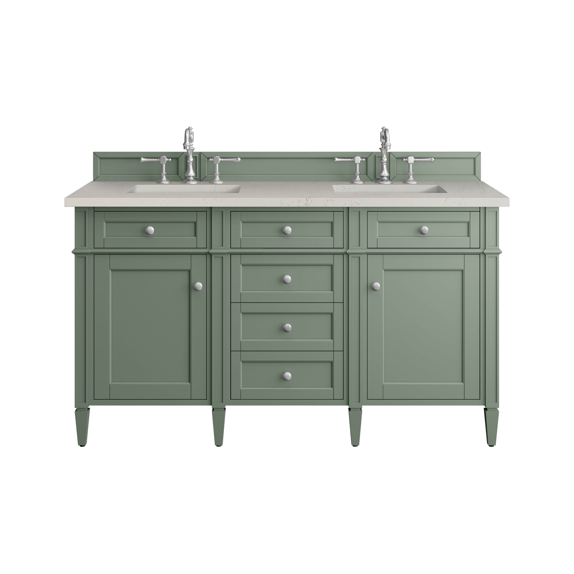 Renovate for Less Atlanta Brittany 60" Double Vanity, Smokey Celadon, w/ 3 CM Siberian Silestone Top