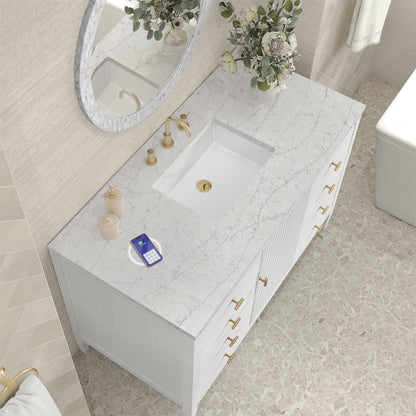 Renovate for Less Atlanta Myrrin 48" Single Vanity, Bright White w/ 3 CM Eternal Jasmine Pearl Silestone Top w/FreePower Wireless Charger