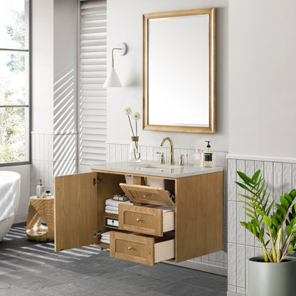 Renovate for Less Atlanta Laurent 36" Single Vanity, Light Natural Oak, w/ 3 CM Siberian Silestone Top