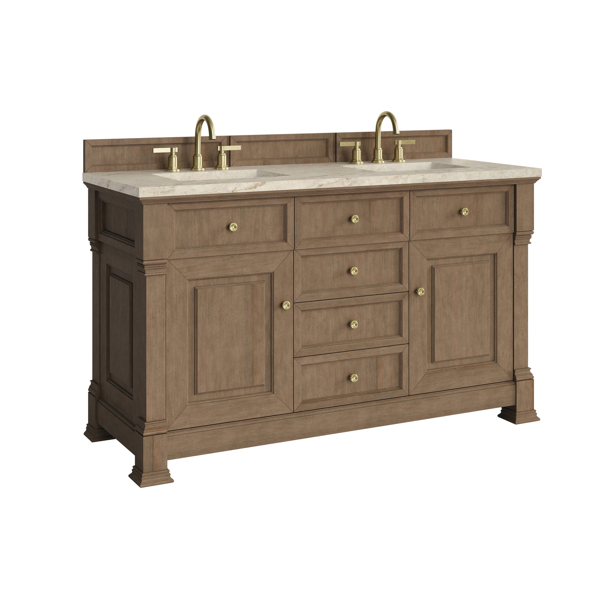 Renovate for Less Atlanta Brookfield 60" Double Vanity, Pecan, w/ 3 CM Tajnar Eclos Top