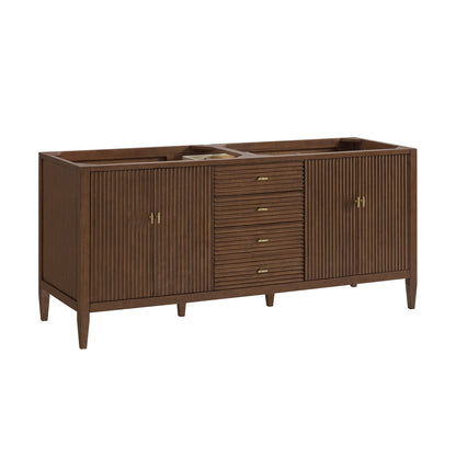 Renovate for Less Atlanta Myrrin 72" Double Vanity, Mid Century Walnut w/ 3 CM Eternal Jasmine Pearl Silestone Top w/FreePower Wireless Charger
