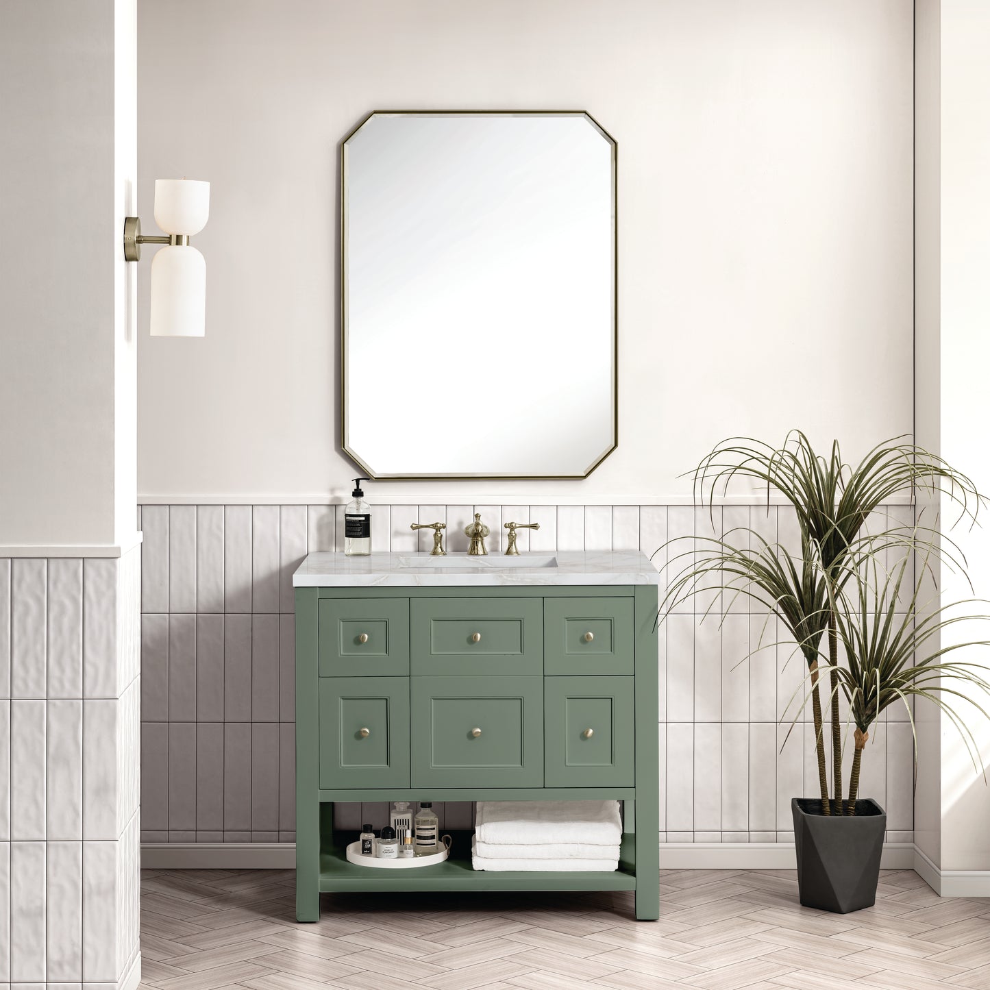 Renovate for Less Atlanta Breckenridge 36" Single Vanity, Smokey Celadon w/ 3 CM Victorian Silver Top