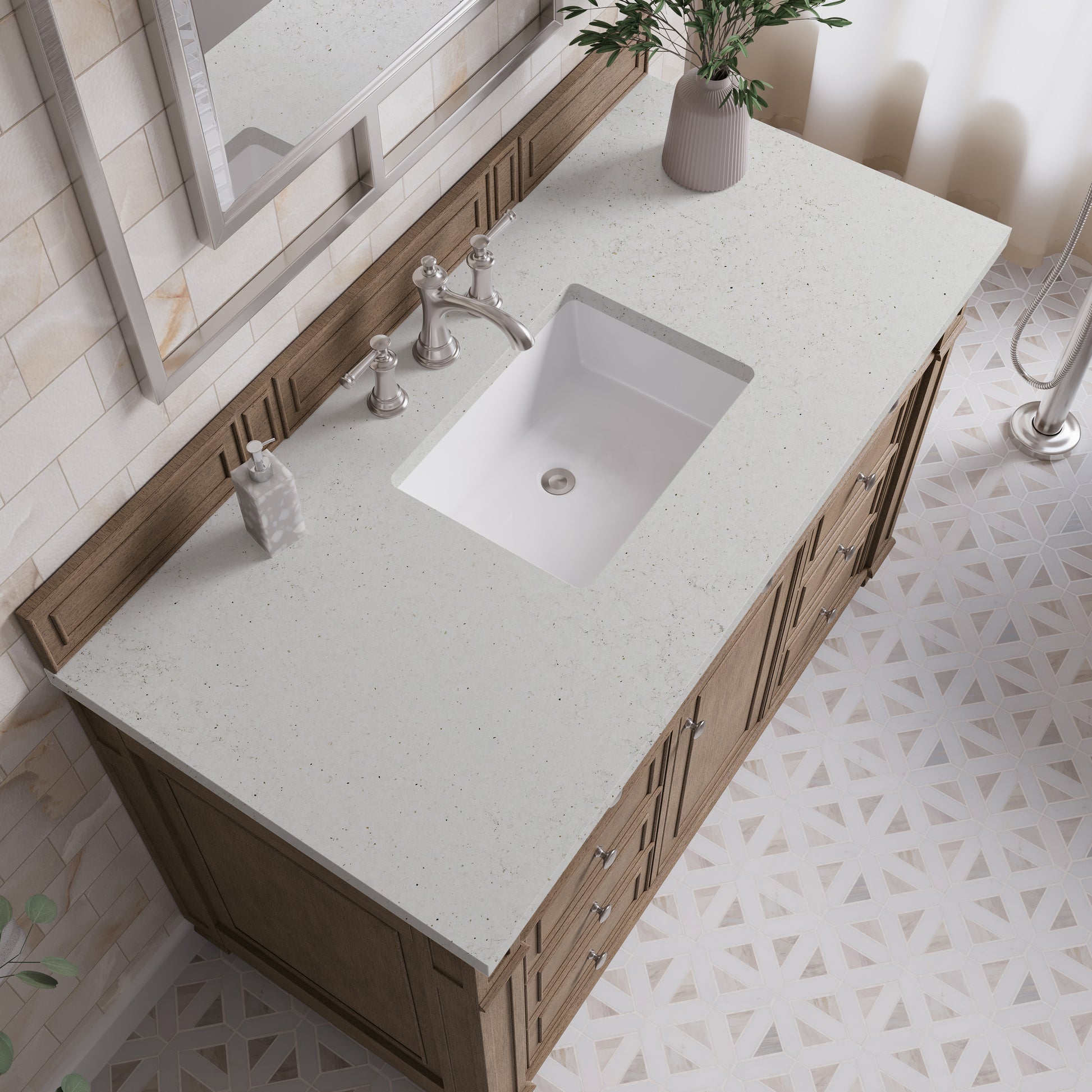 Renovate for Less Atlanta Bristol 48" Single Vanity, Whitewashed Walnut w/ 3 CM Lime Delight Silestone Top