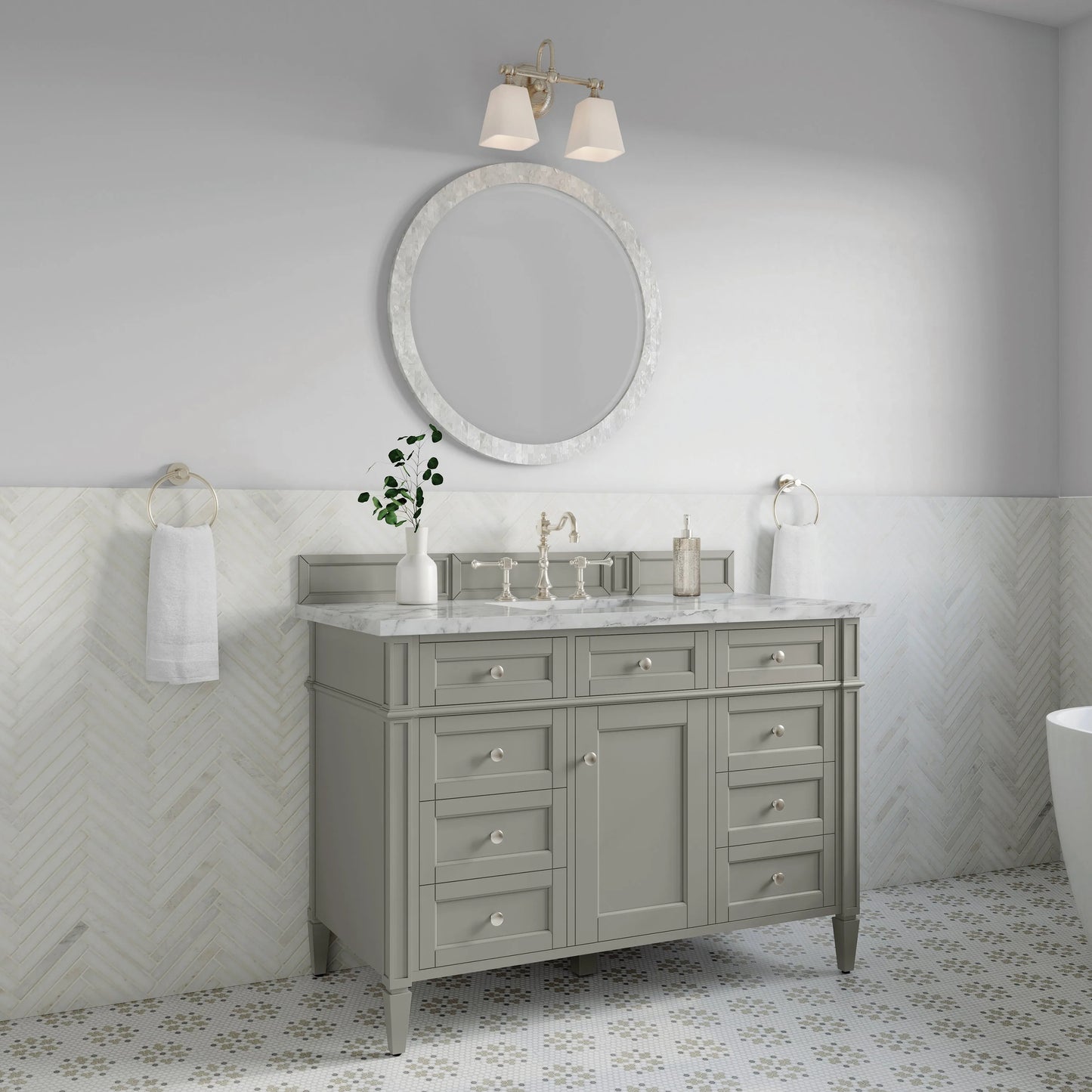Brittany 48" Single Vanity, Urban Gray w/ 3 CM Carrara Marble Top